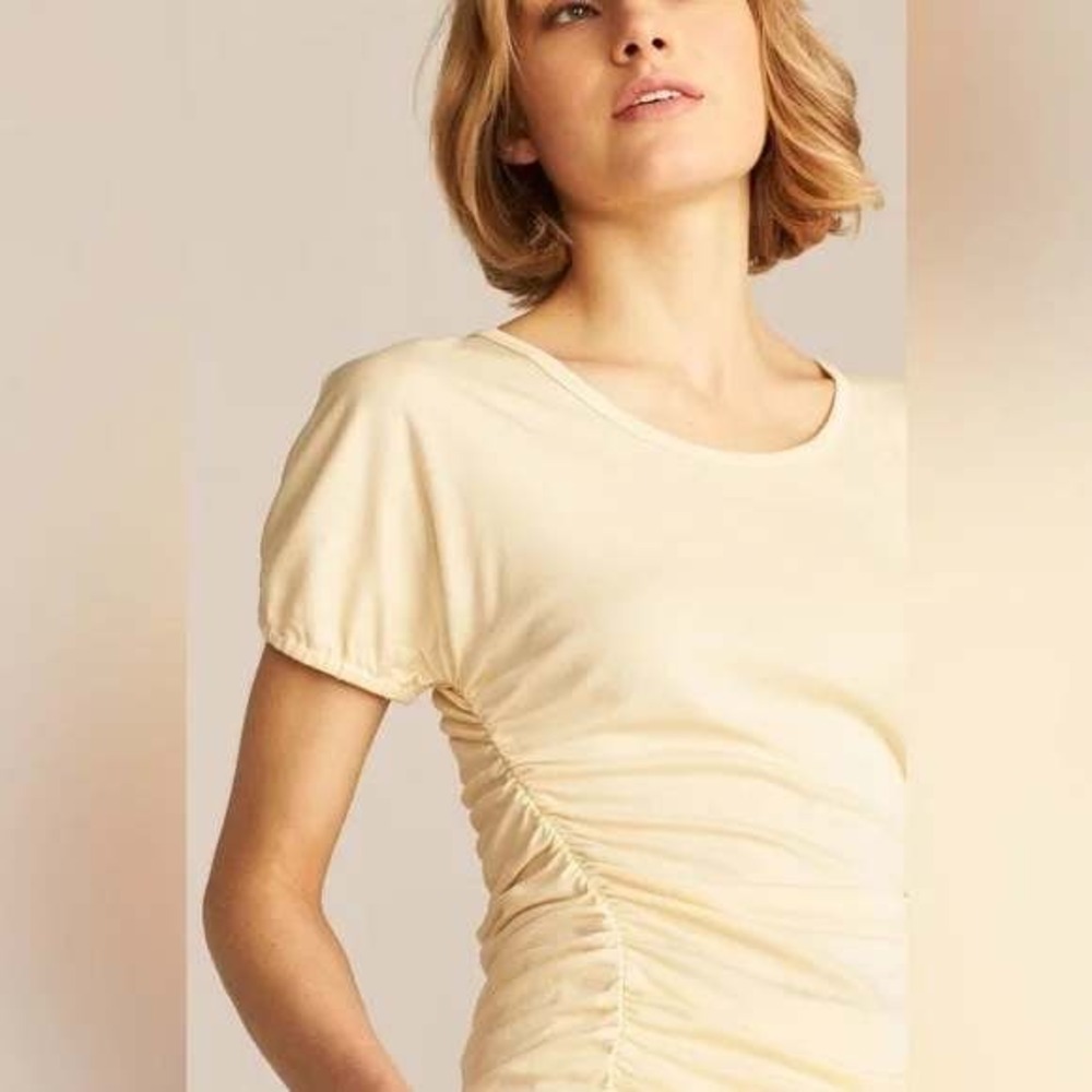 Rebecca Taylor Top Womens Medium Tiny Ruched Butter Cream Modal Tee TShirt